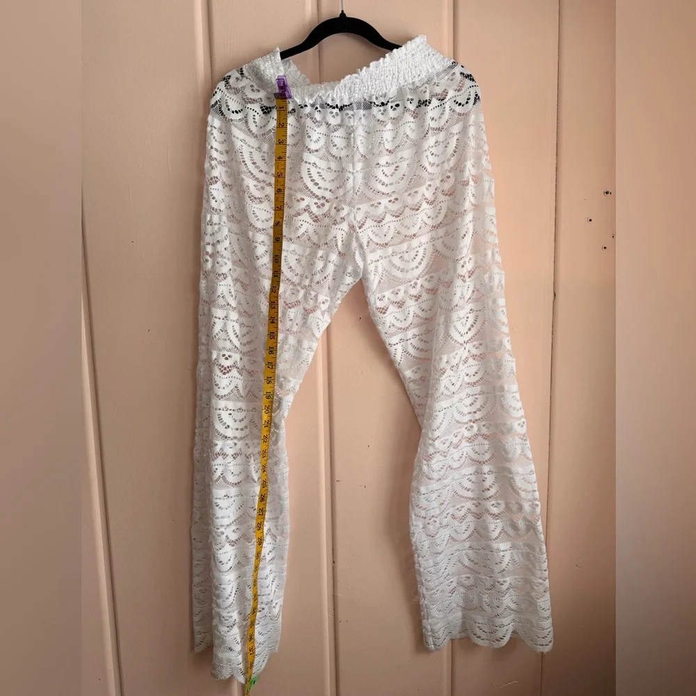 Miken White Lace Crochet Beach Pants SzL